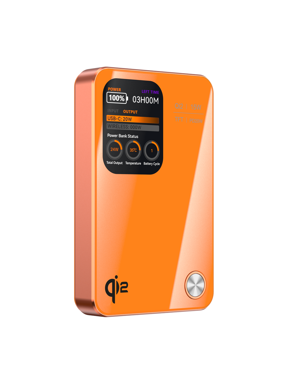 10.000 mAh TFT Ekran PD 15W Magnetic Hızlı Şarj Powerbank, Turuncu